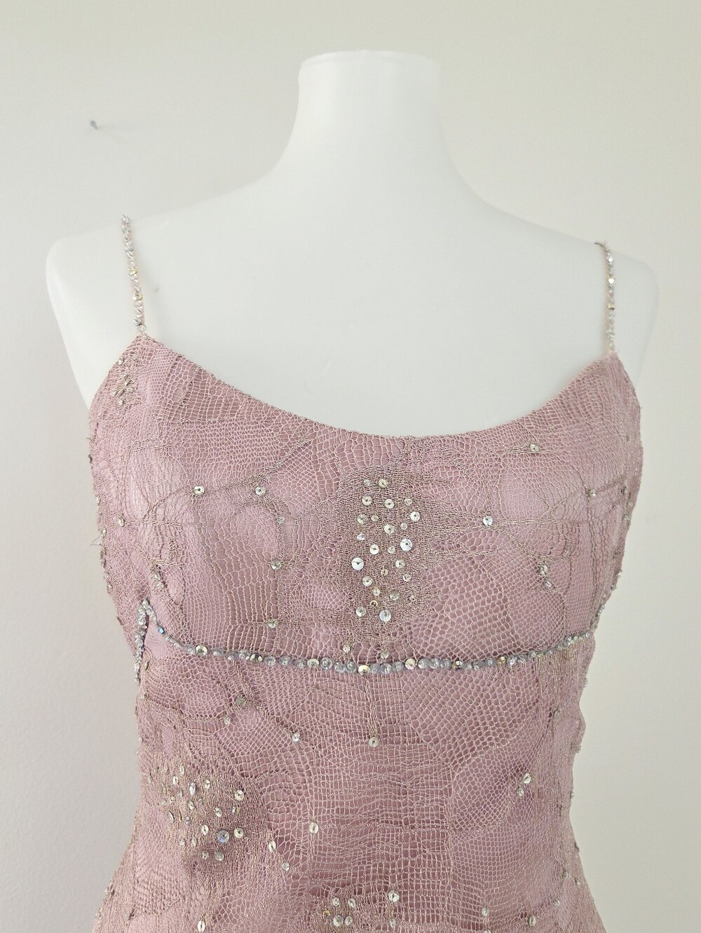 Vintage Victoria Royal Spiderweb Lace Sequin Dress With Scarf Dusty Pink Size 8 - Picture 7 of 8